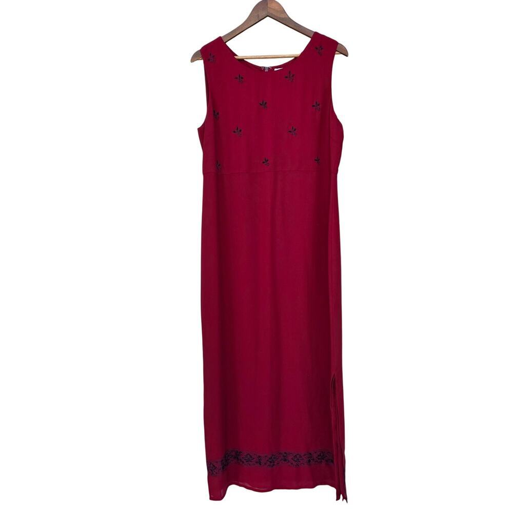 Emma James Liz Claiborne Embroidered Maxi Dress Red Size 12 NWT